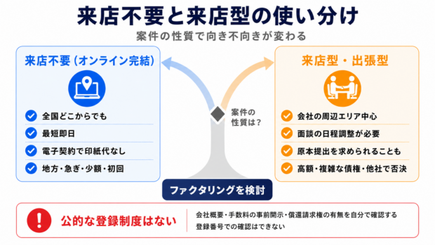 来店不要と来店型ファクタリングの使い分け