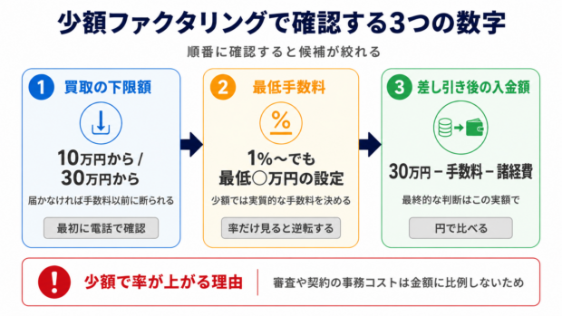 少額ファクタリングで確認する下限額・最低手数料・入金額